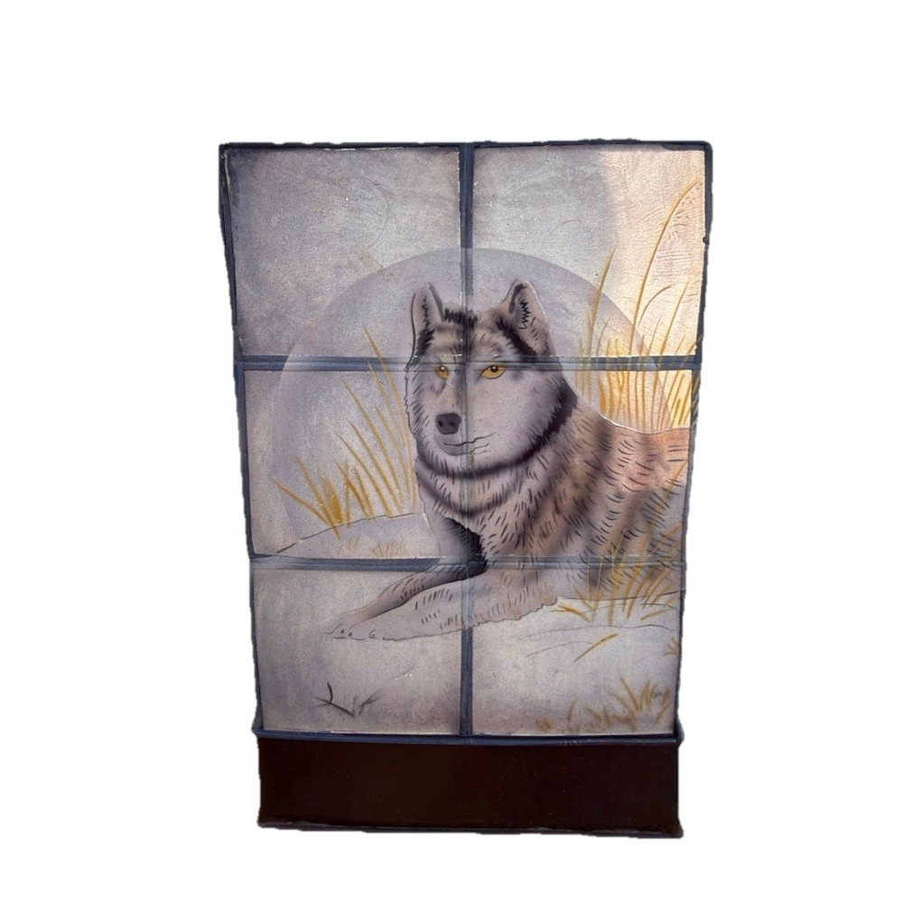 Northwoods Capiz Wolf-themed Square Tea Light Votive Wire Jar Candle Holder